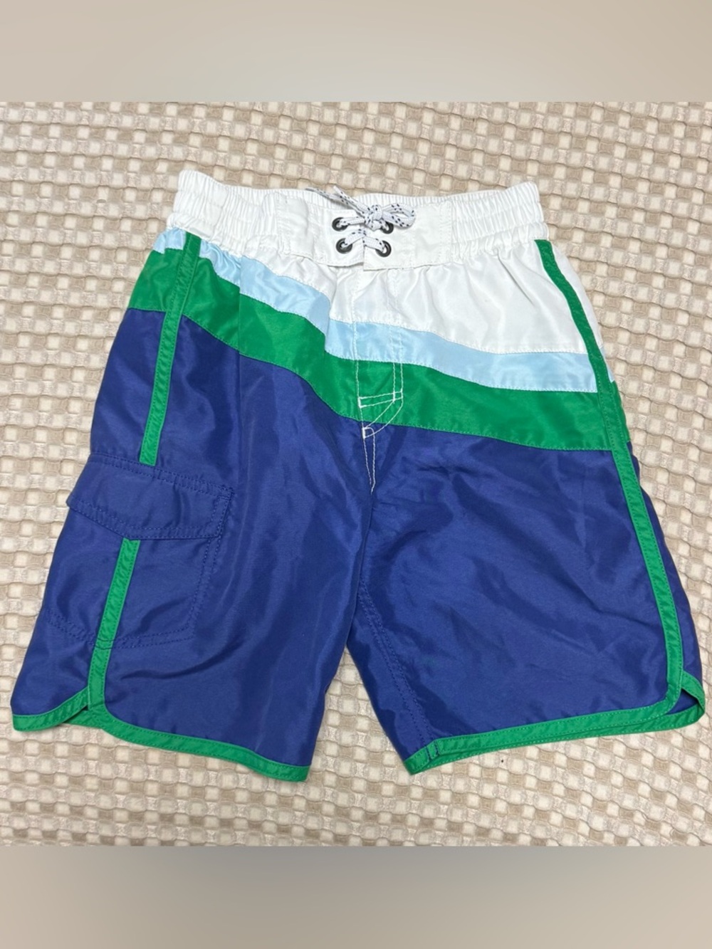 Hanna Andersson Blue & Green Colorblock Swim Trunks 130 8